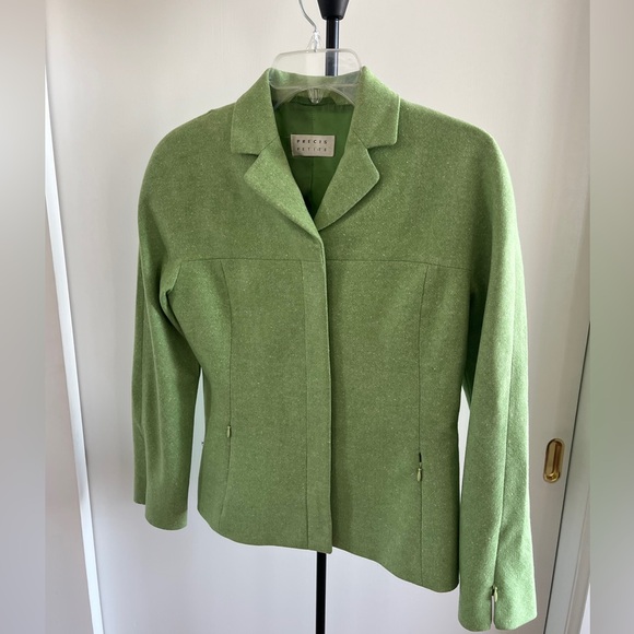 Precis Petite Designer Blazer Career Collared Jacket Women's Wool Green 10P / 8P - Picture 10 of 10